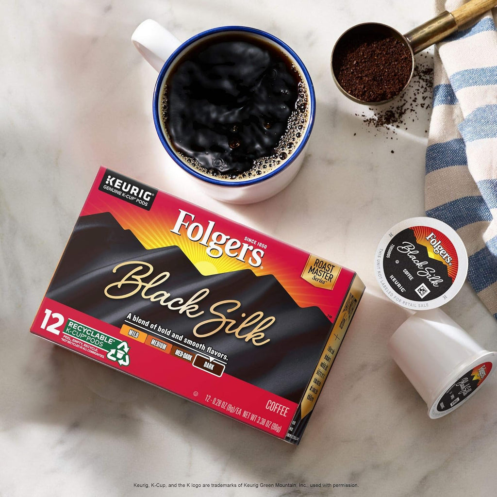 Folgers Black Silk Dark Roast Coffee, 12 Count (Pack of 6) Pack of 2 H496