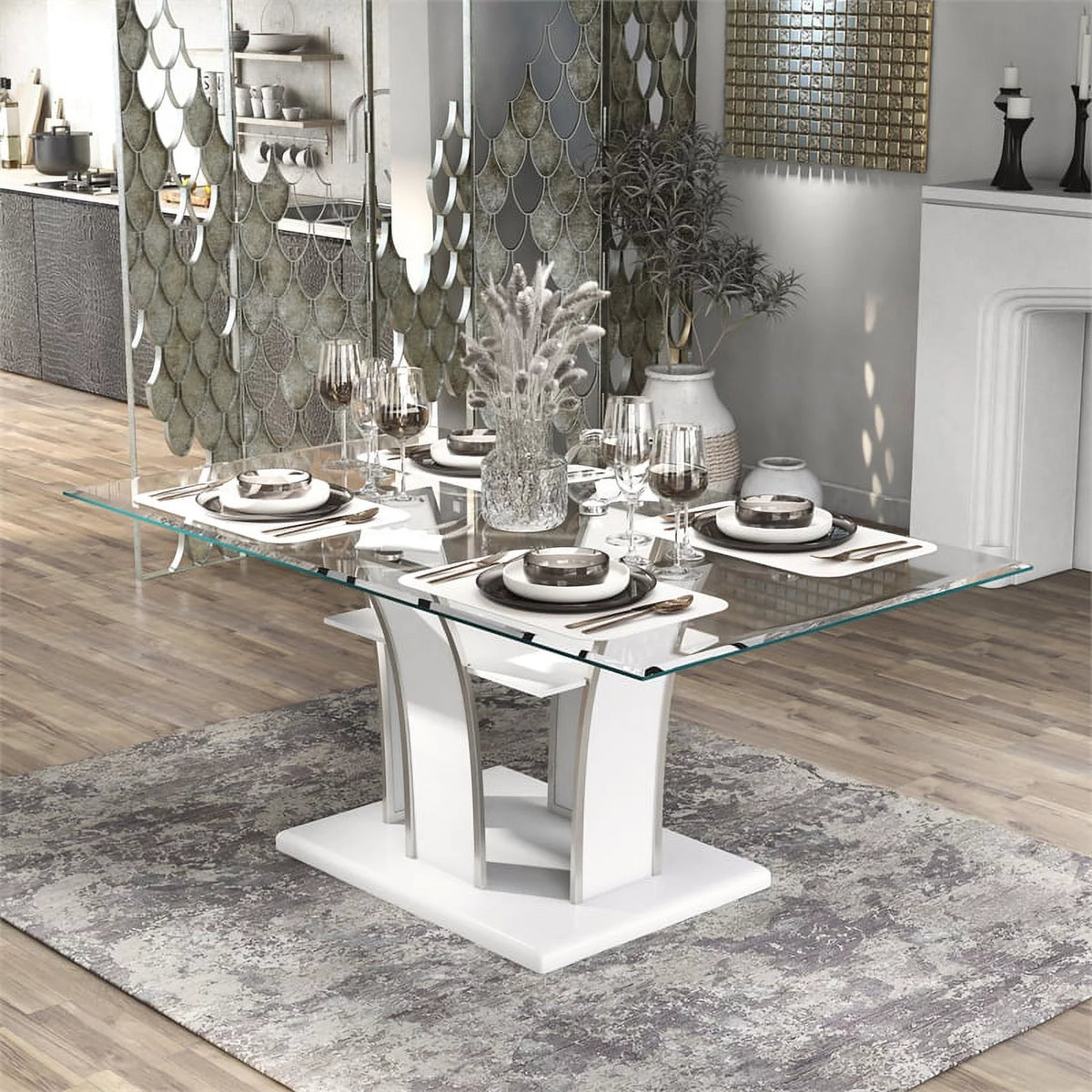 White Glass Top Dining Table C53095