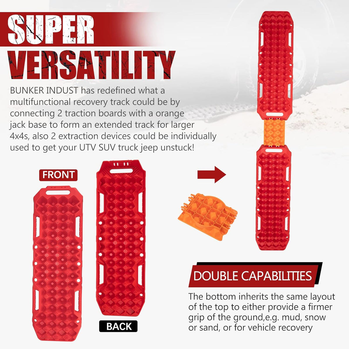 Red Off-Road Traction Boards with Jack Lift Base, 2 Pcs Recovery Track Ramp Traction Mat with Carry Bag L297