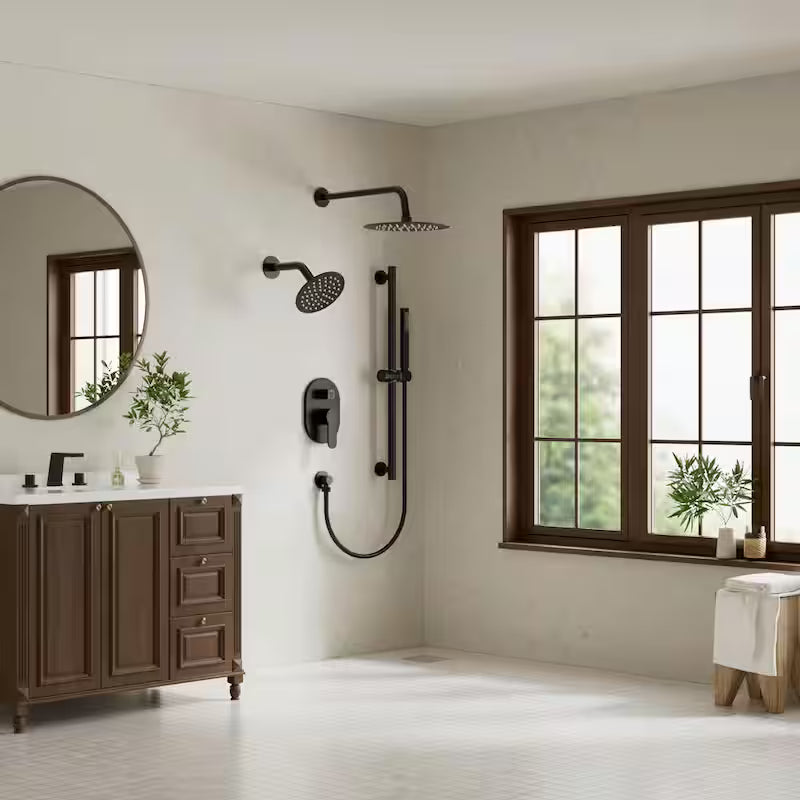 Wall Mounted Dual Shower Head and Handheld Shower Head 2.5 GPM Matte Black Y4198