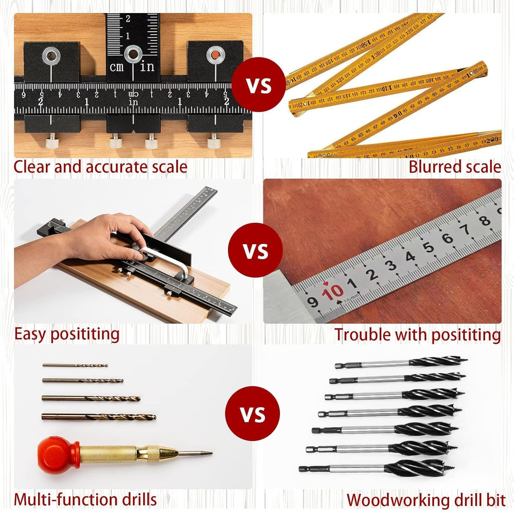 Cabinet Hardware Jig, Aluminum Alloy Handle Template Tool with Automatic Center Punch and 4 Drill Bits L8950