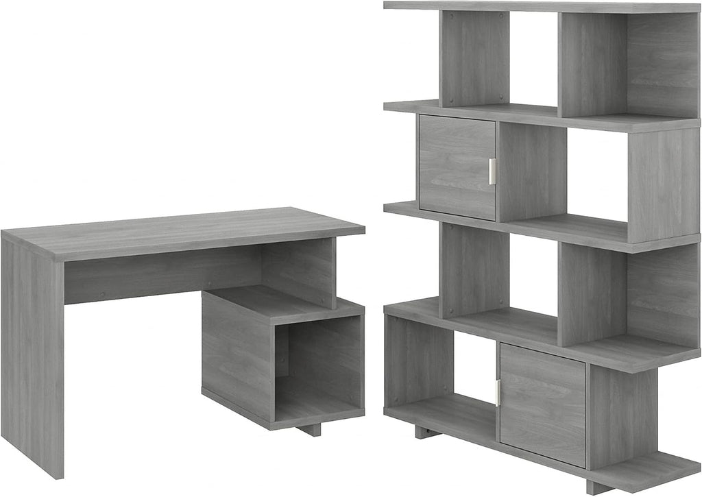 Modern Gray Writing Desk with Etagere Bookcase C9989