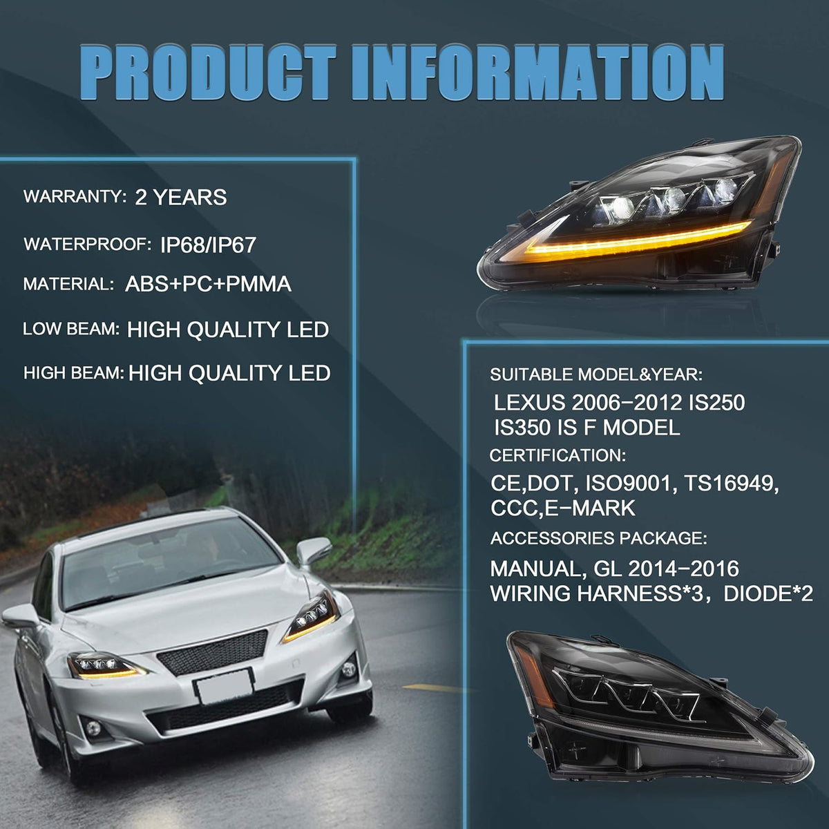 Headlight Assembly for Lexus IS250 IS350 IS F SEDAN C CF V633