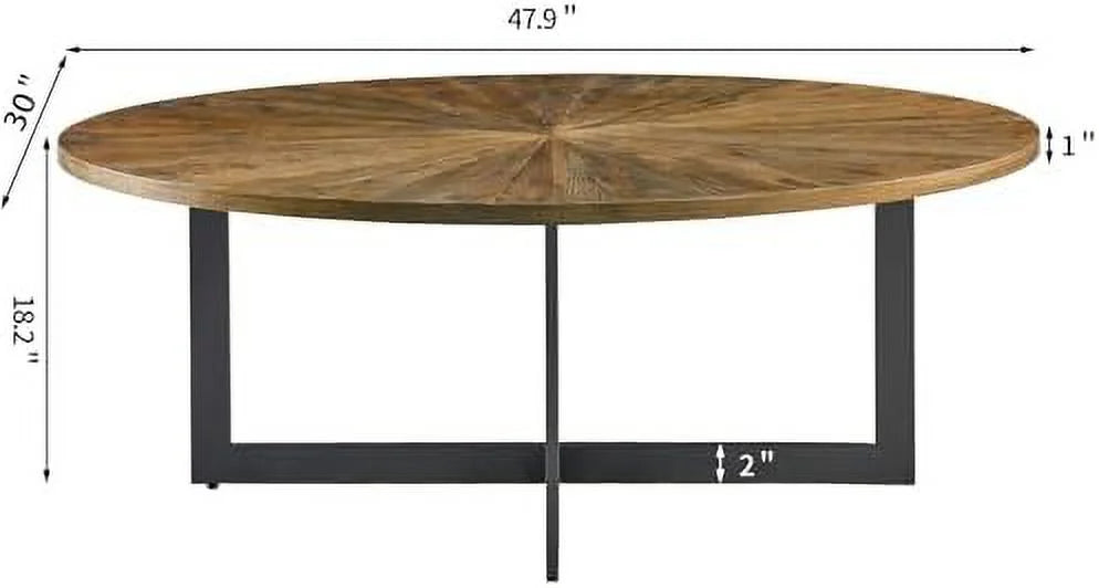 Round Solid Wood Coffee Table with Metal Legs R62918
