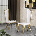 White Faux Leather Gold Stainless Steel Side Chairs Set of 2 K642012