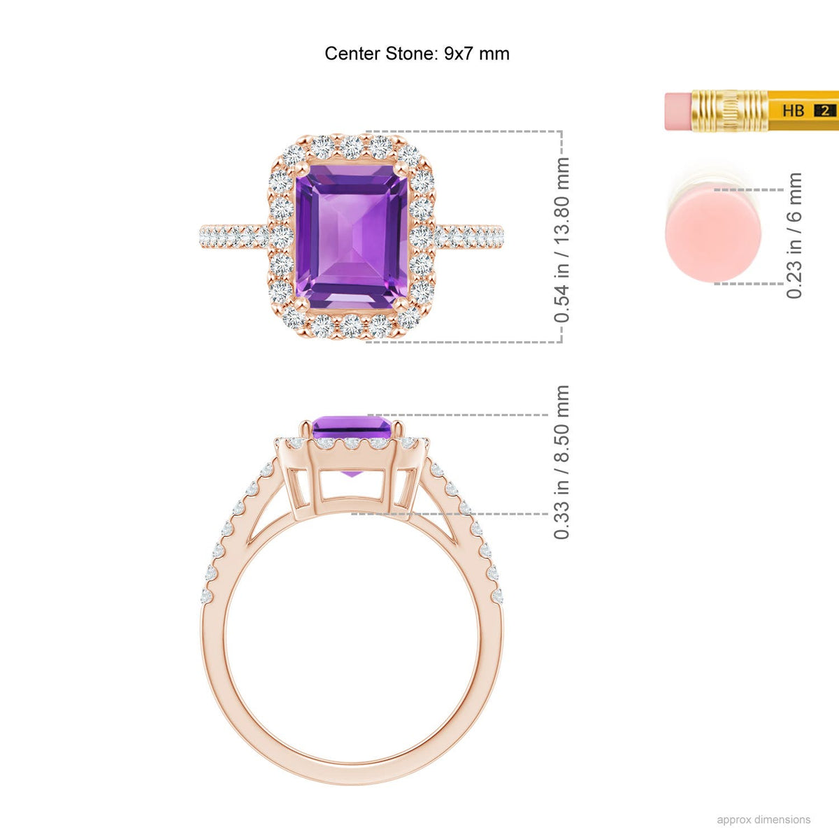 Natural 2.2 Ct. Amethyst with Diamond Halo Ring in 14K Rose Gold R27045