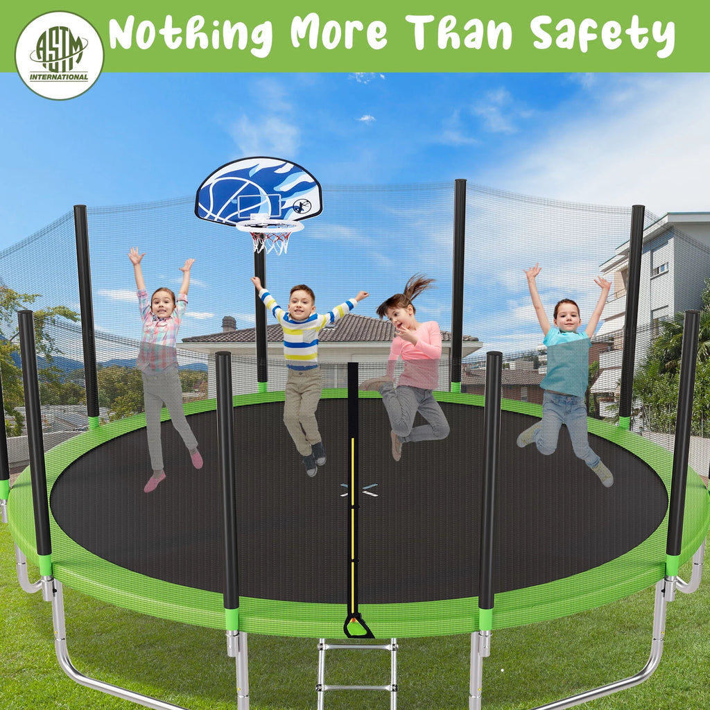 16FT Trampoline with Safety Enclosure Net, Basketball Hoop and Ladder J117129