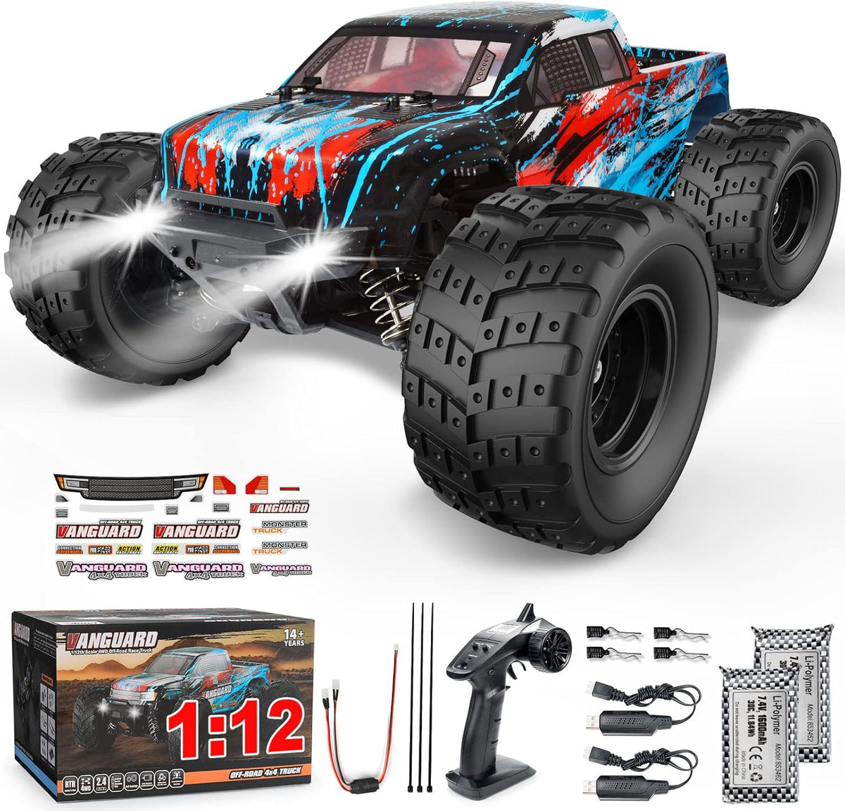 1:12 Scale 4x4 Off Road RC Monster Truck with 2 Rechargeable Batteries F13433