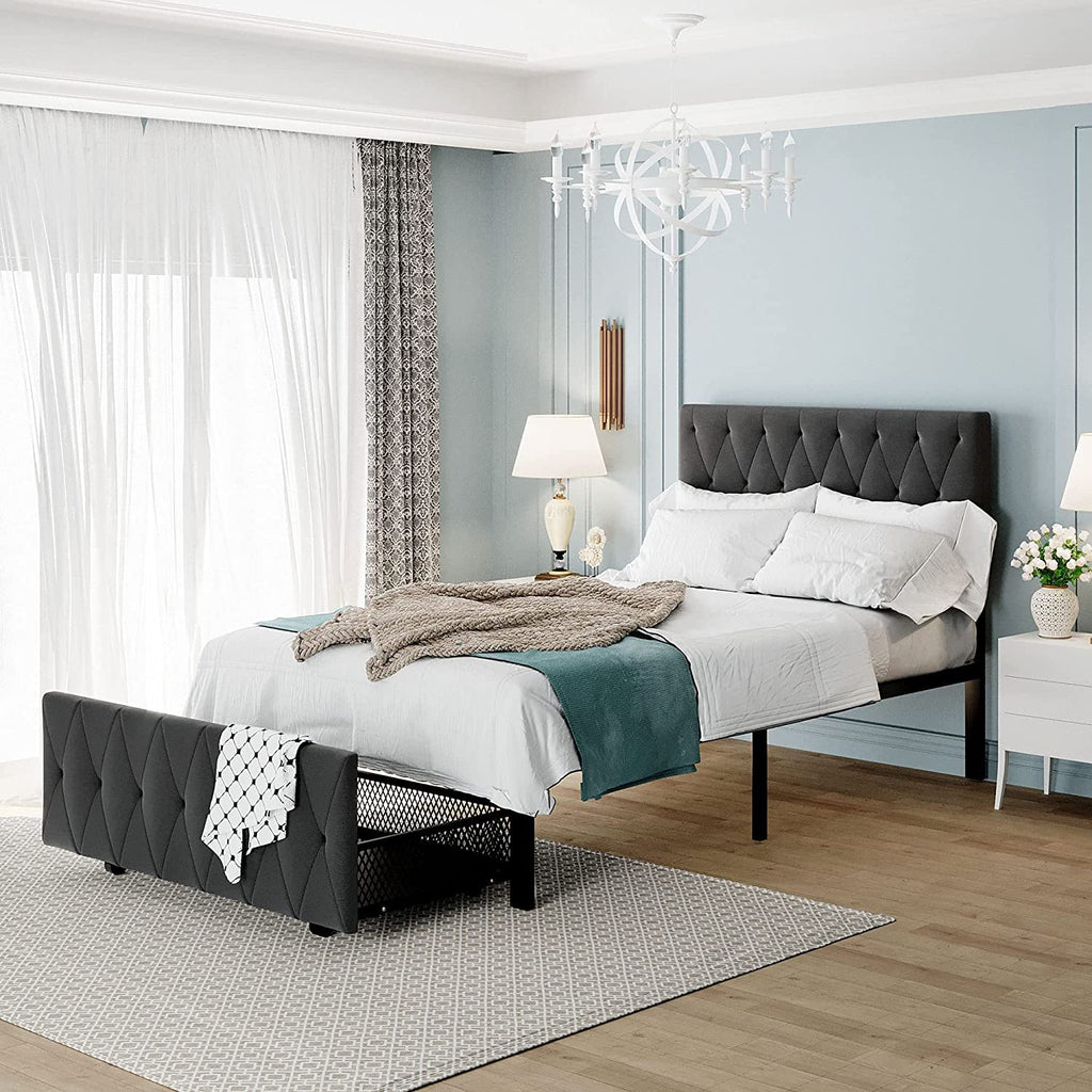 Queen Size Metal Platform Bed with Storage Drawer J959