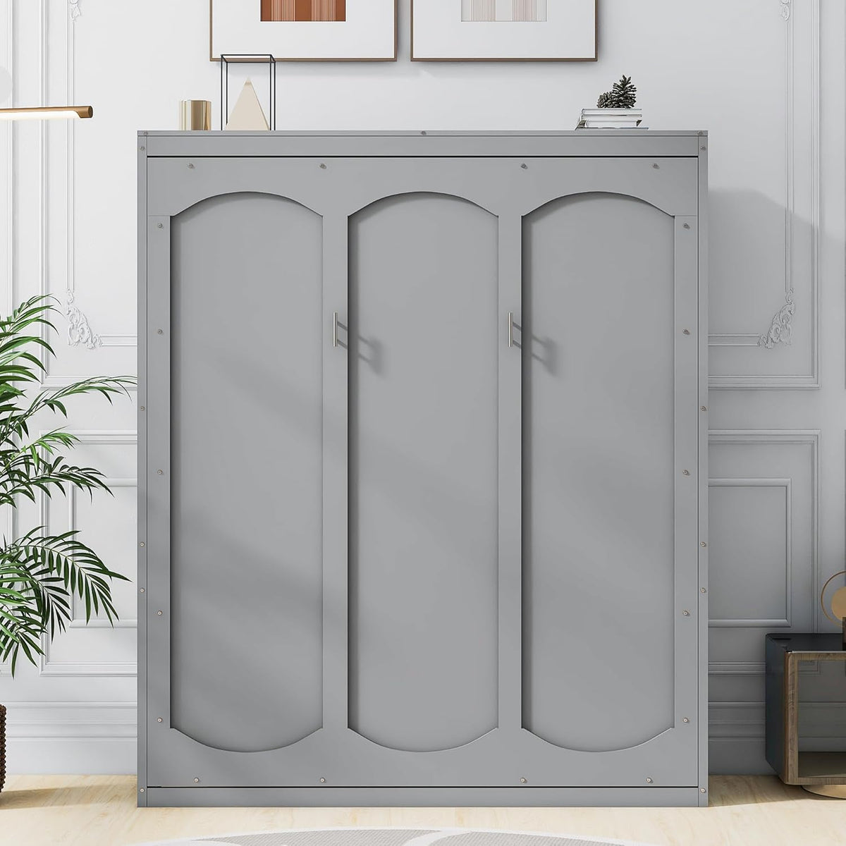 Gray Queen Size Murphy Bed with Shelves M972235