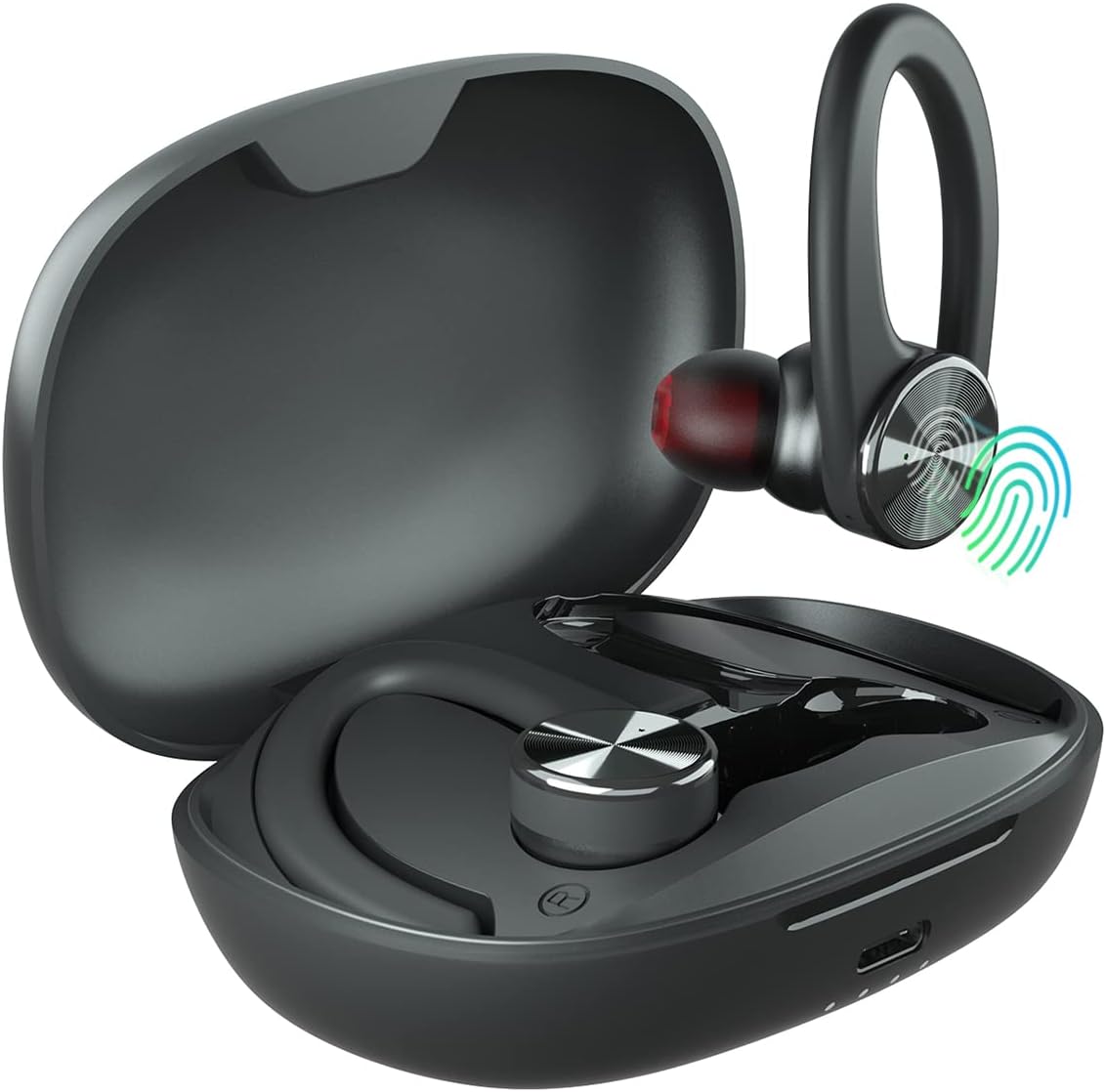 Wireless Bluetooth Earbuds with Charging Case and Earhooks, Waterproof, Pack of 2 N213606