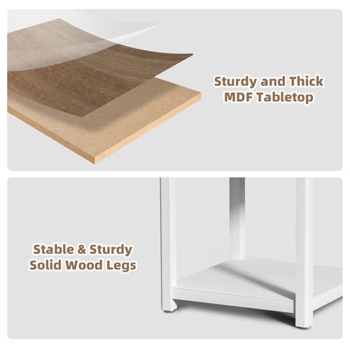 White Solid Wood Square End Table with Drawer X4087