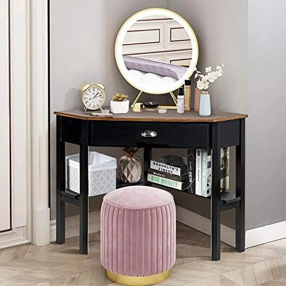 White Corner Desk with Drawer and Shelves H425