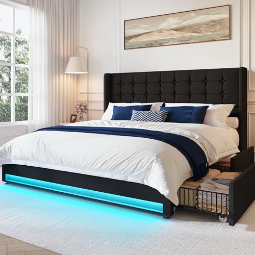 Queen Size White Velvet Upholstered Platform Bed Frame with 4 Storage Drawers Z4355