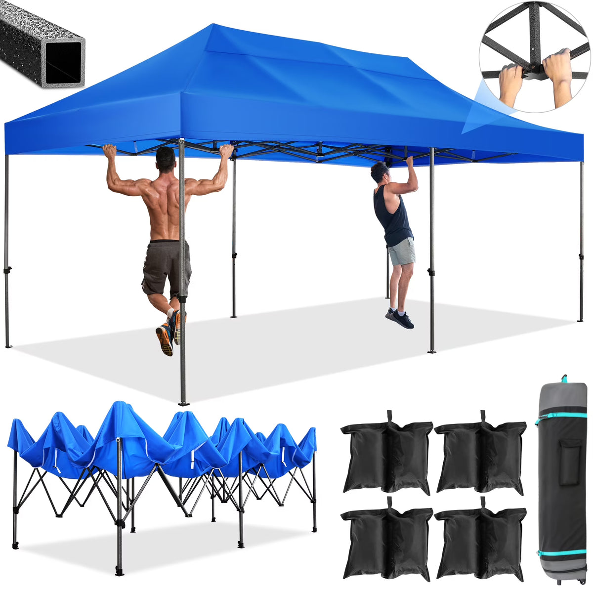 10' x 20' Pop Up Canopy Tent Straight Leg Shelter with Roller Bag, Blue B228