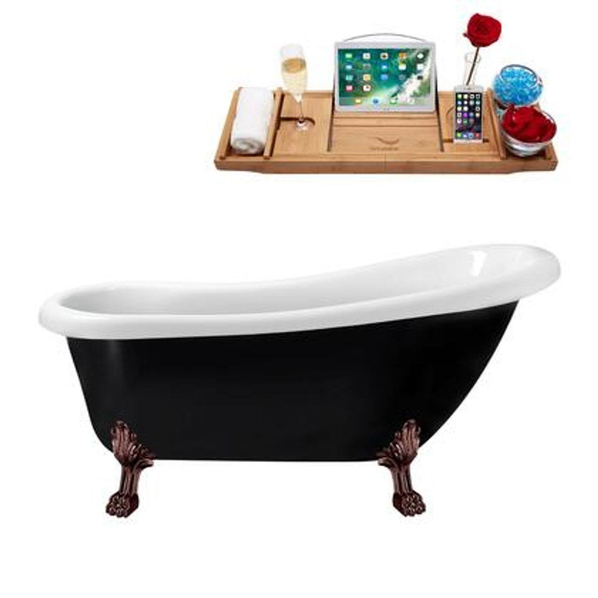 61 inch Clawfoot Tub and Tray in Glossy Black L10060