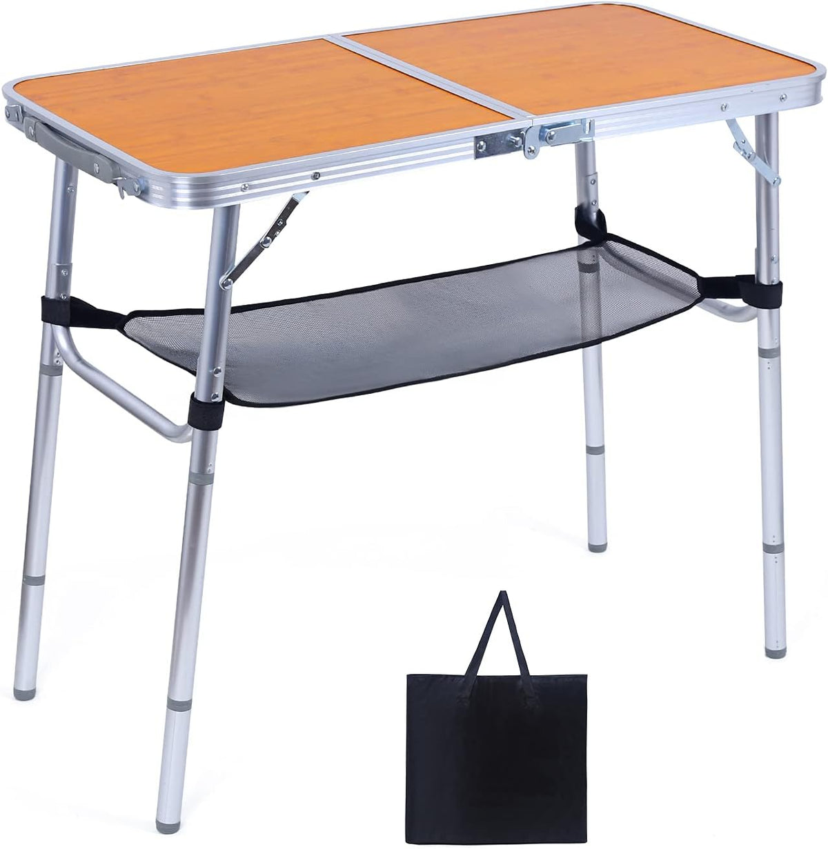 Folding Camping Table with Storage, Adjustable Height, Lightweight, 31.5x15.7 D47075