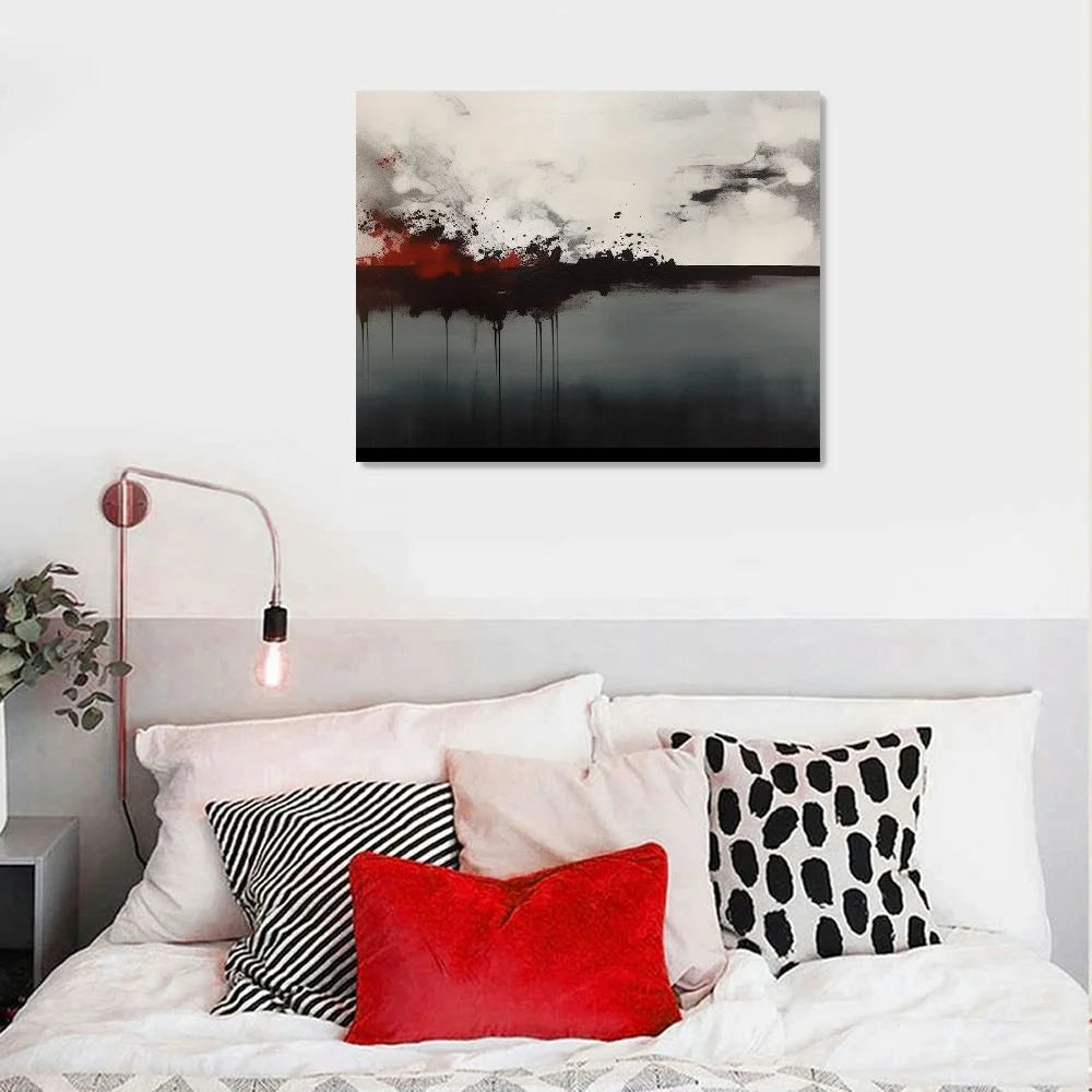 Framed Canvas Print Wall Art Black Gray Abstract Illustrations 20x16 Z1755