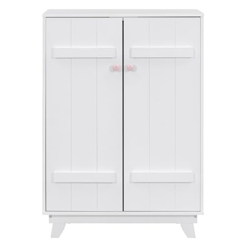 White Wooden Wardrobe Cabinet with Hanging Rod and Doors M71073