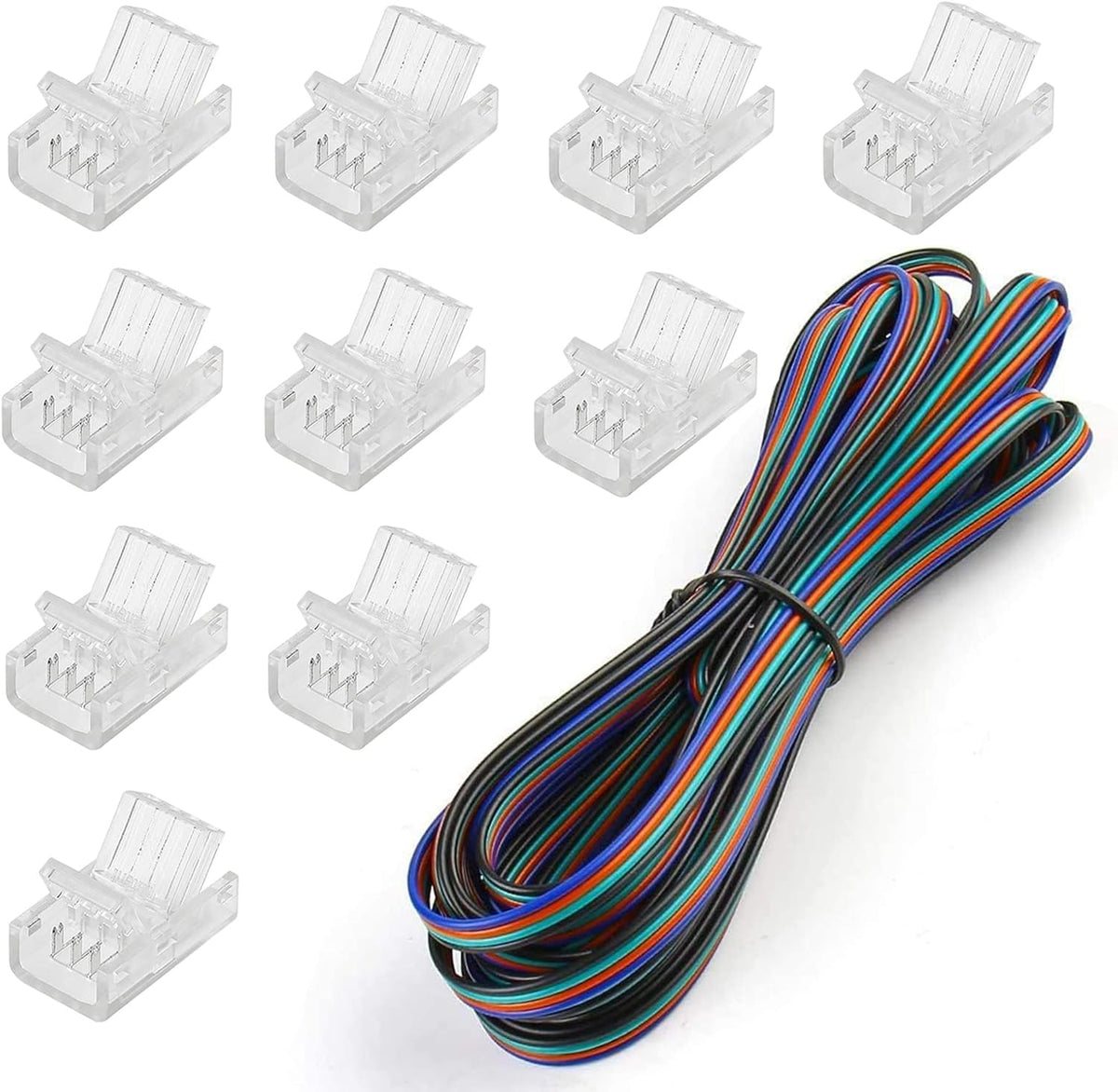 10 Pack 4 Pin LED Connector for 10mm RGB 5050 LED Strip Lights with 16.4ft Extension Cable P1853