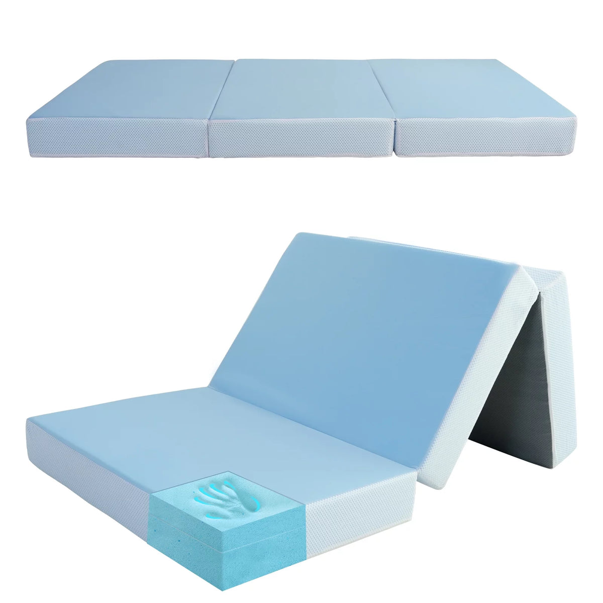 6 inch Twin Blue Folding Mattress with Washable Cover C134320