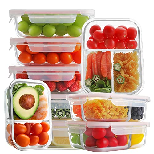9 Pack Glass Meal Prep Containers with Lids K795800