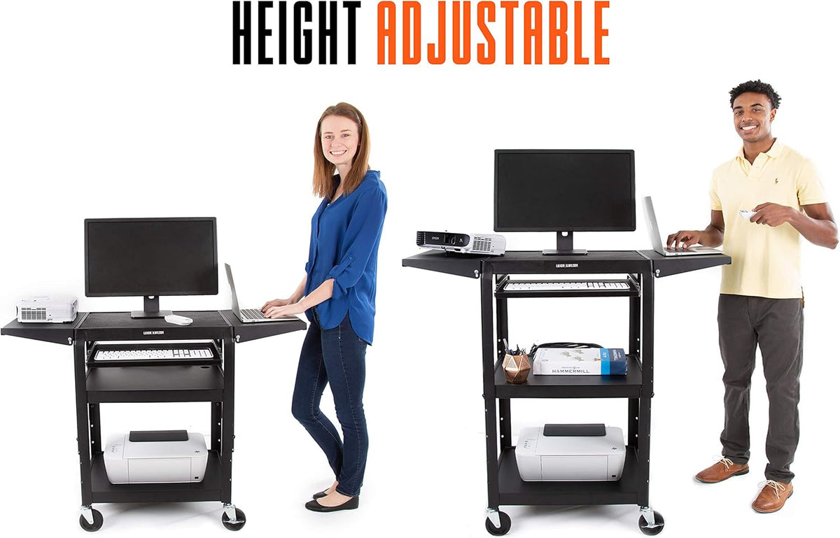 Black Height Adjustable Utility Cart with Drop Leaf Shelves and Pullout Laptop Tray D4064
