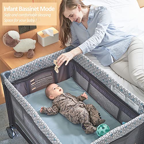 5 in 1 Foldable Baby Crib with Bassinets, Changing Table, Newborn Napper, Diaper Stacker, Playpen D15275