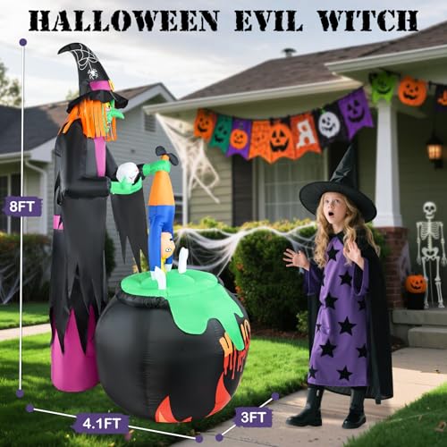8ft Halloween Inflatable Witch Yard Decor with Built-in LED Lights B822981