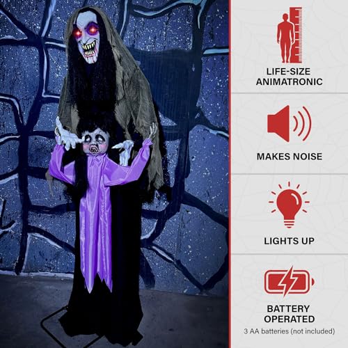 5.25-ft. Standing Gravekeeper Animatronic with Red LED Eyes and Sound Effects T3893