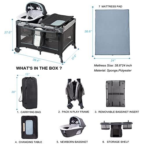 5 in 1 Foldable Baby Crib with Bassinets, Changing Table, Newborn Napper, Diaper Stacker, Playpen D15275