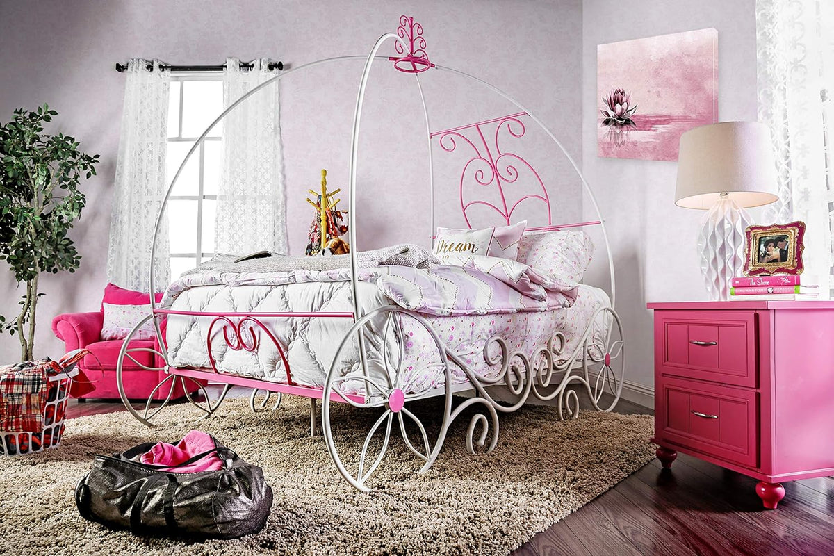 Twin Pink & White Carriage Bed L95147