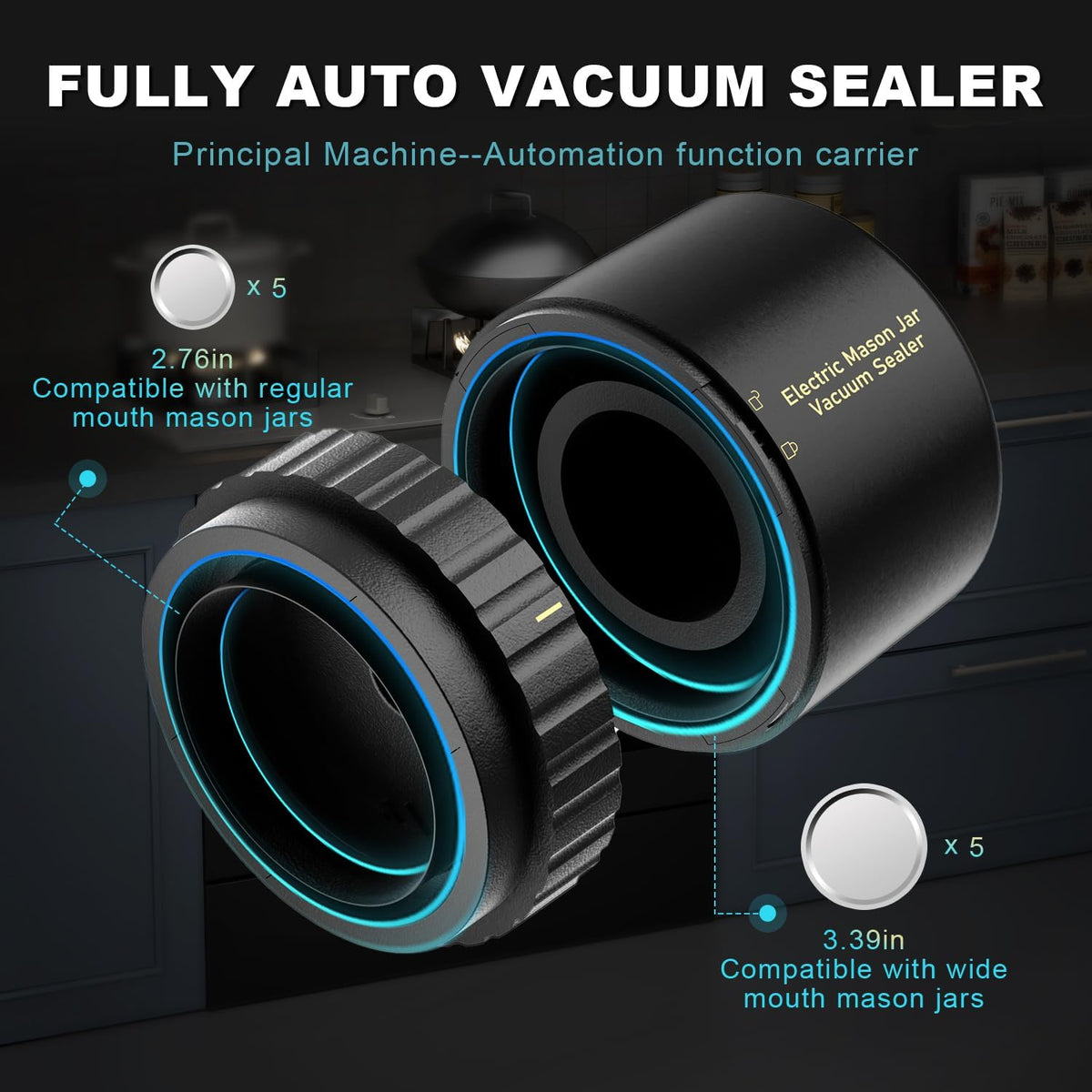 Electric Mason Jar Vacuum Sealer Kit with Wide and Regular Mouth Lids B229945
