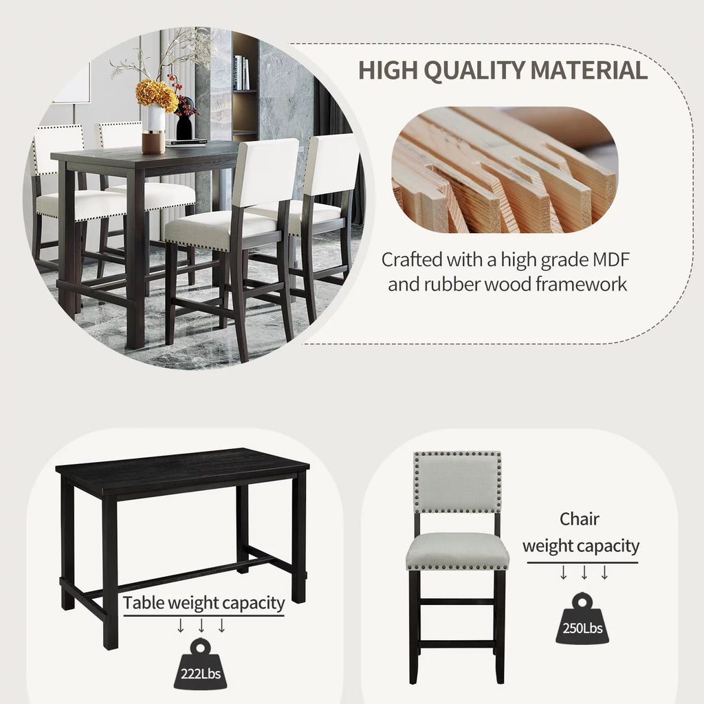 5 Piece Counter Height Dining Table Set with 4 Cushioned Chairs T77913