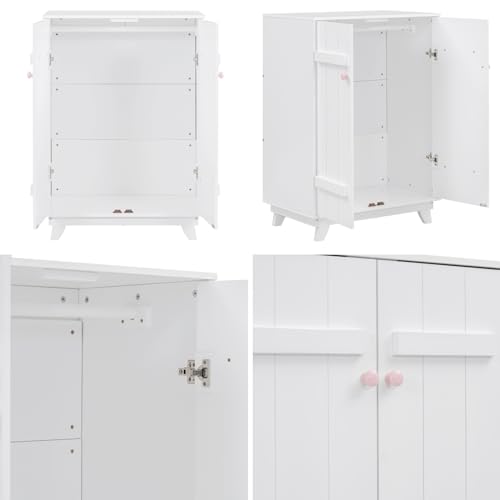 White Wooden Wardrobe Cabinet with Hanging Rod and Doors M71073