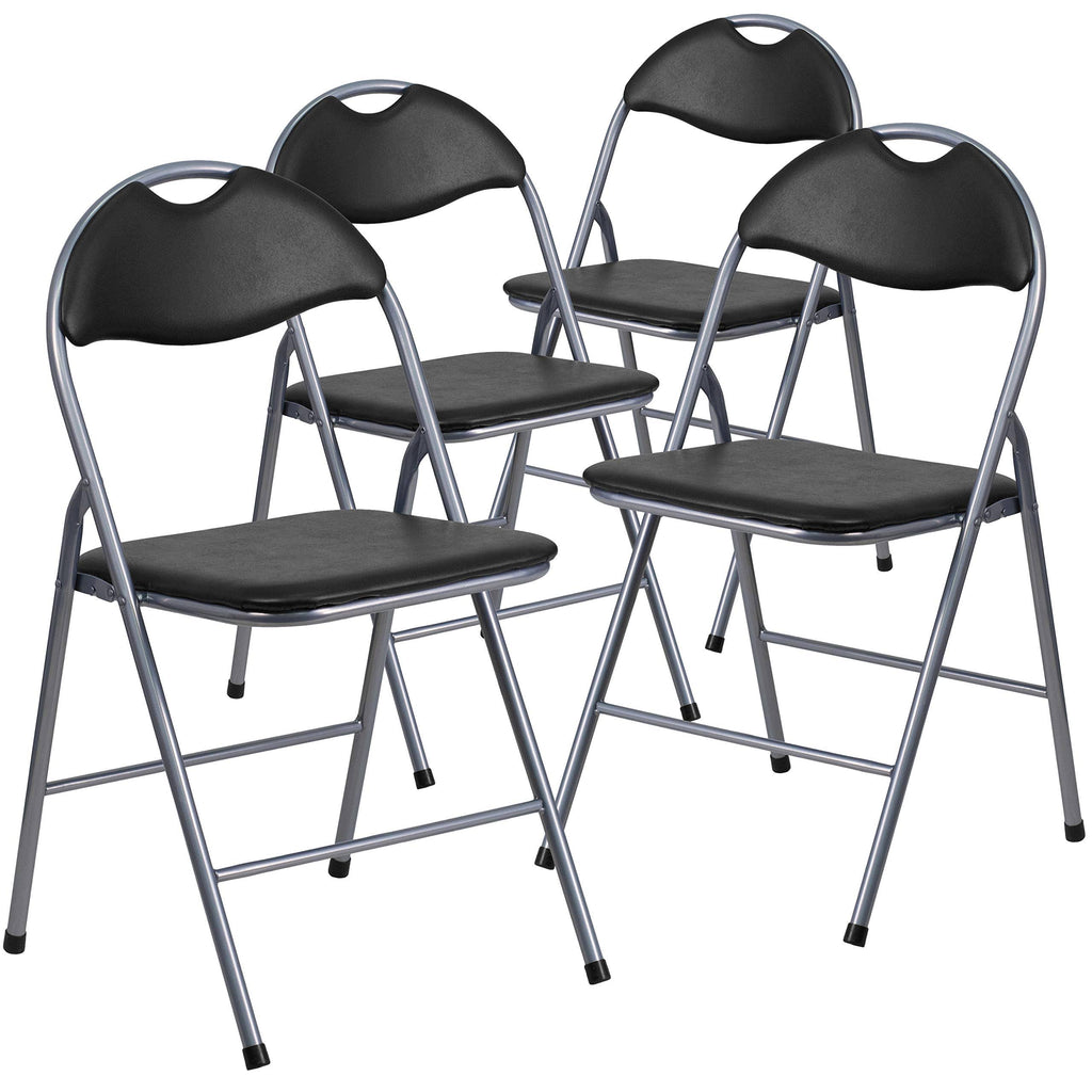 Black Vinyl Metal Folding Chair 4 Pk N22422
