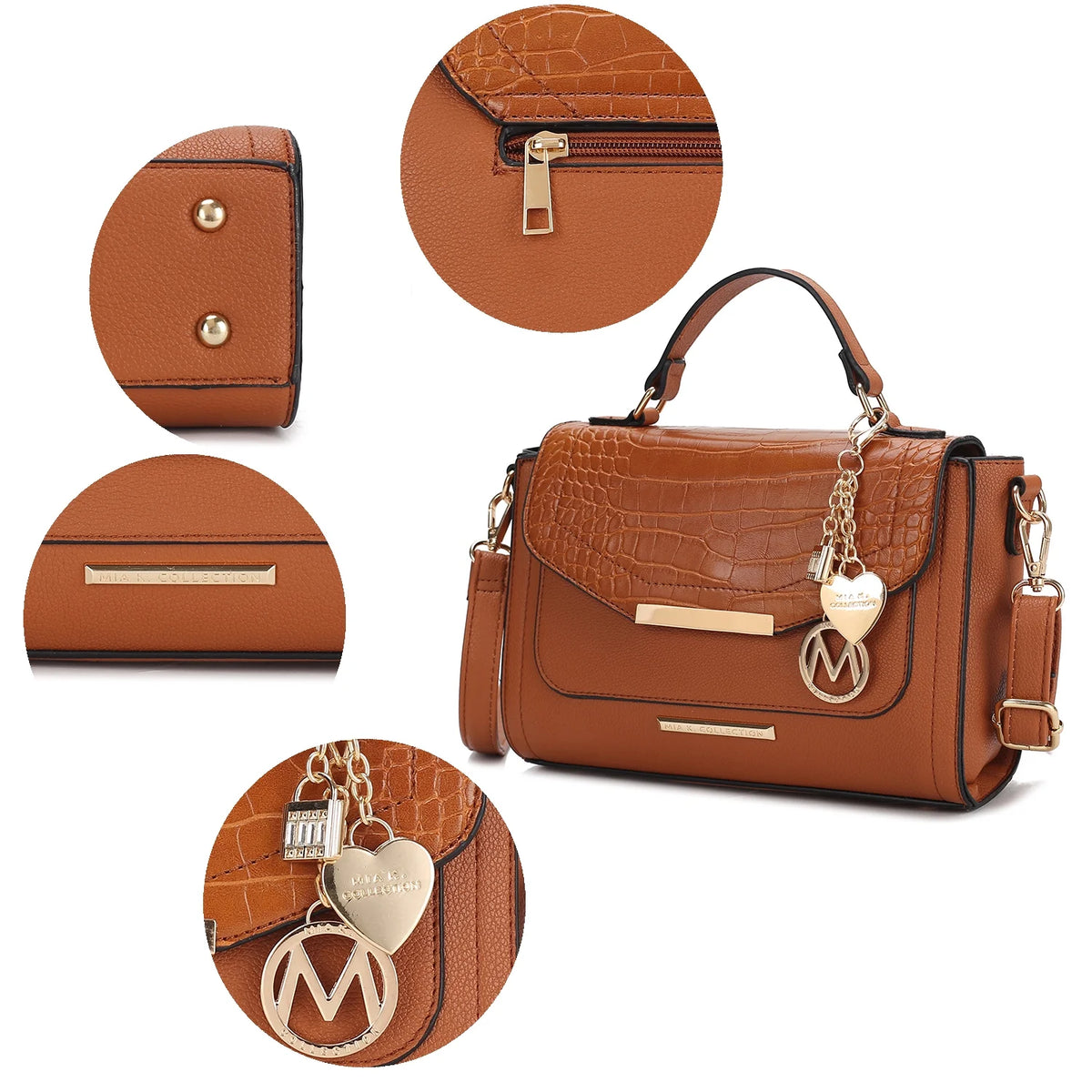 Croco Embossed Vegan Leather Shoulder Bag Y802274