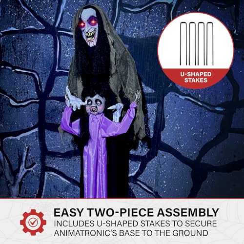 5.25-ft. Standing Gravekeeper Animatronic with Red LED Eyes and Sound Effects T3893