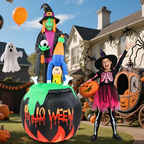 8ft Halloween Inflatable Witch Yard Decor with Built-in LED Lights B822981