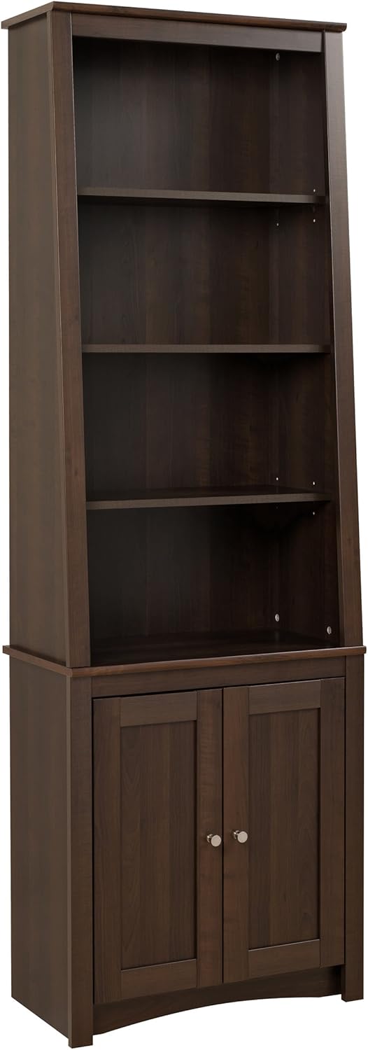 Espresso Tall Slant-Back Bookcase with 2 Doors T38550