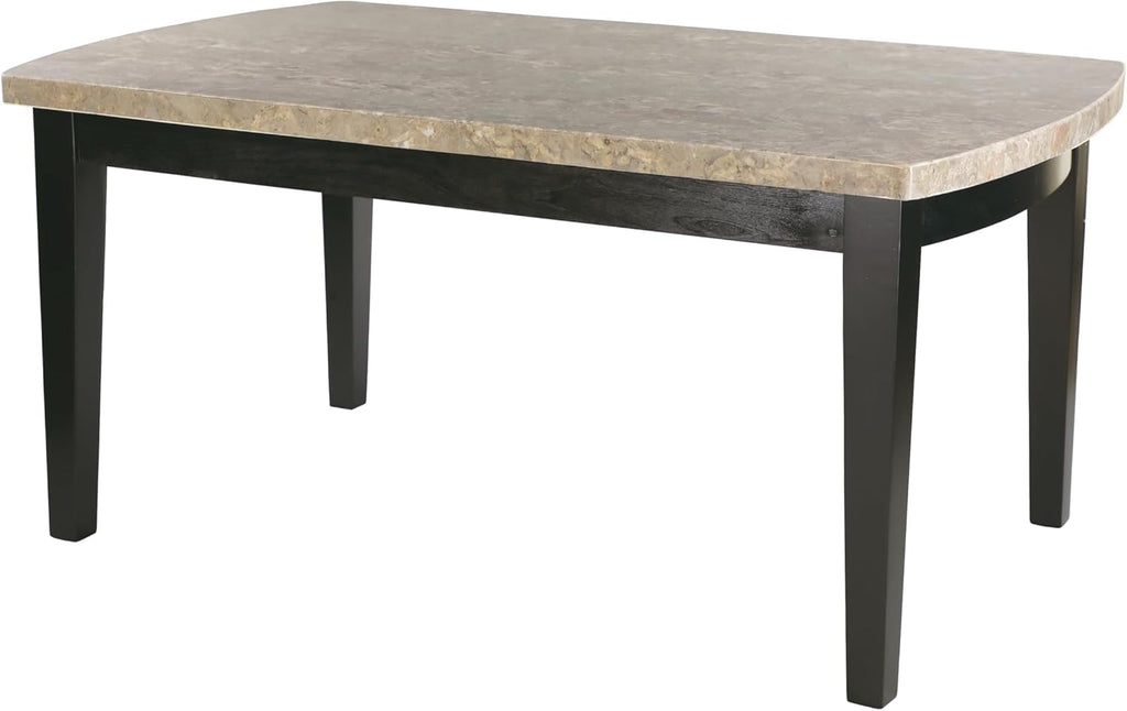 Dark Espresso 5pc Dining Set Marble Top Table and 4 Chairs Faux Leather Upholstery S71456
