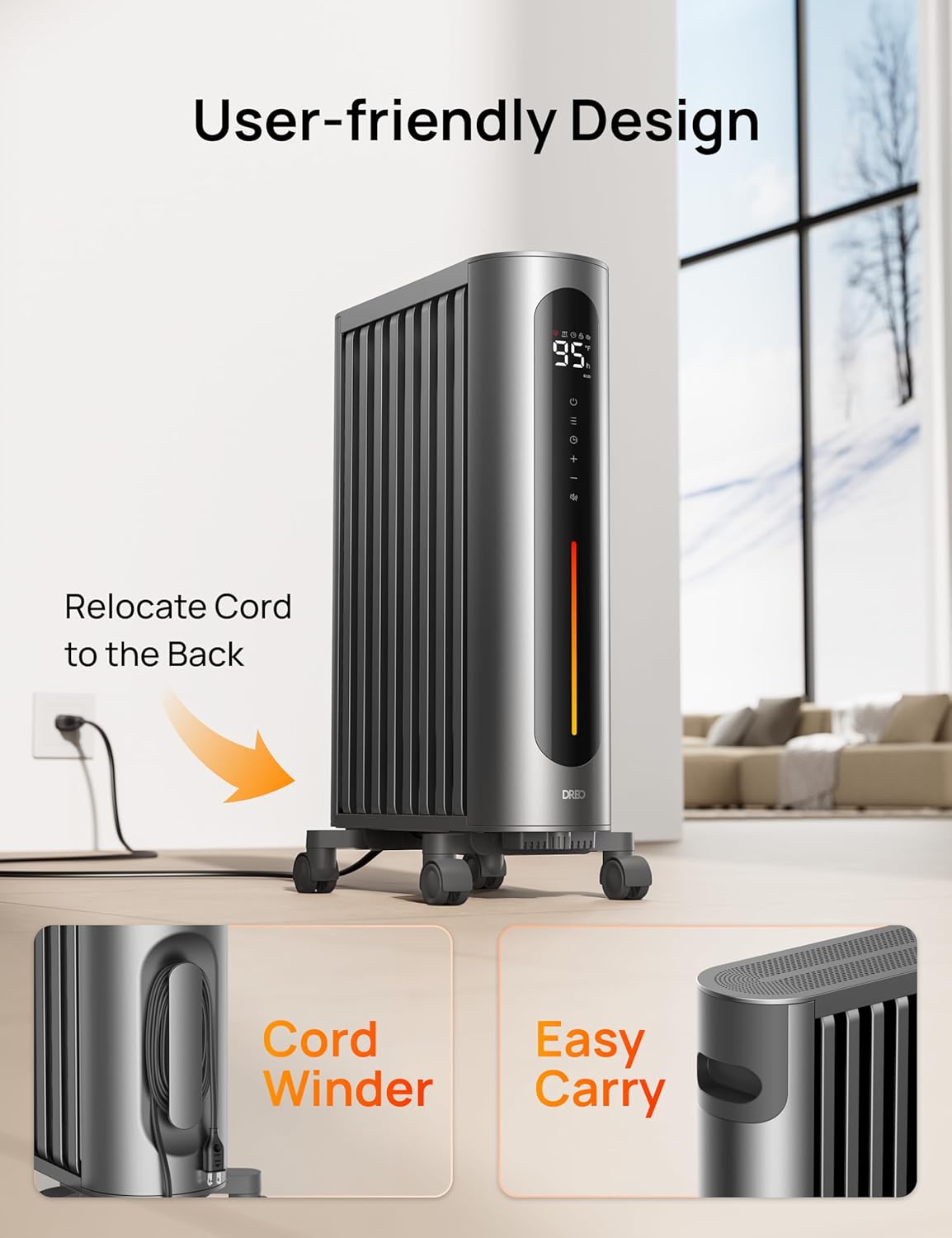 1500W Oil Filled Radiator Heater with Remote Control, Gray N6571