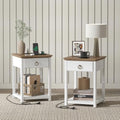 White Solid Wood Square End Table with Drawer X4087