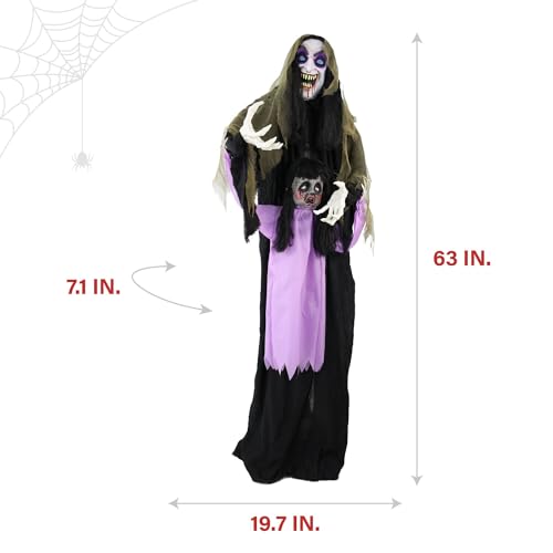 5.25-ft. Standing Gravekeeper Animatronic with Red LED Eyes and Sound Effects T3893