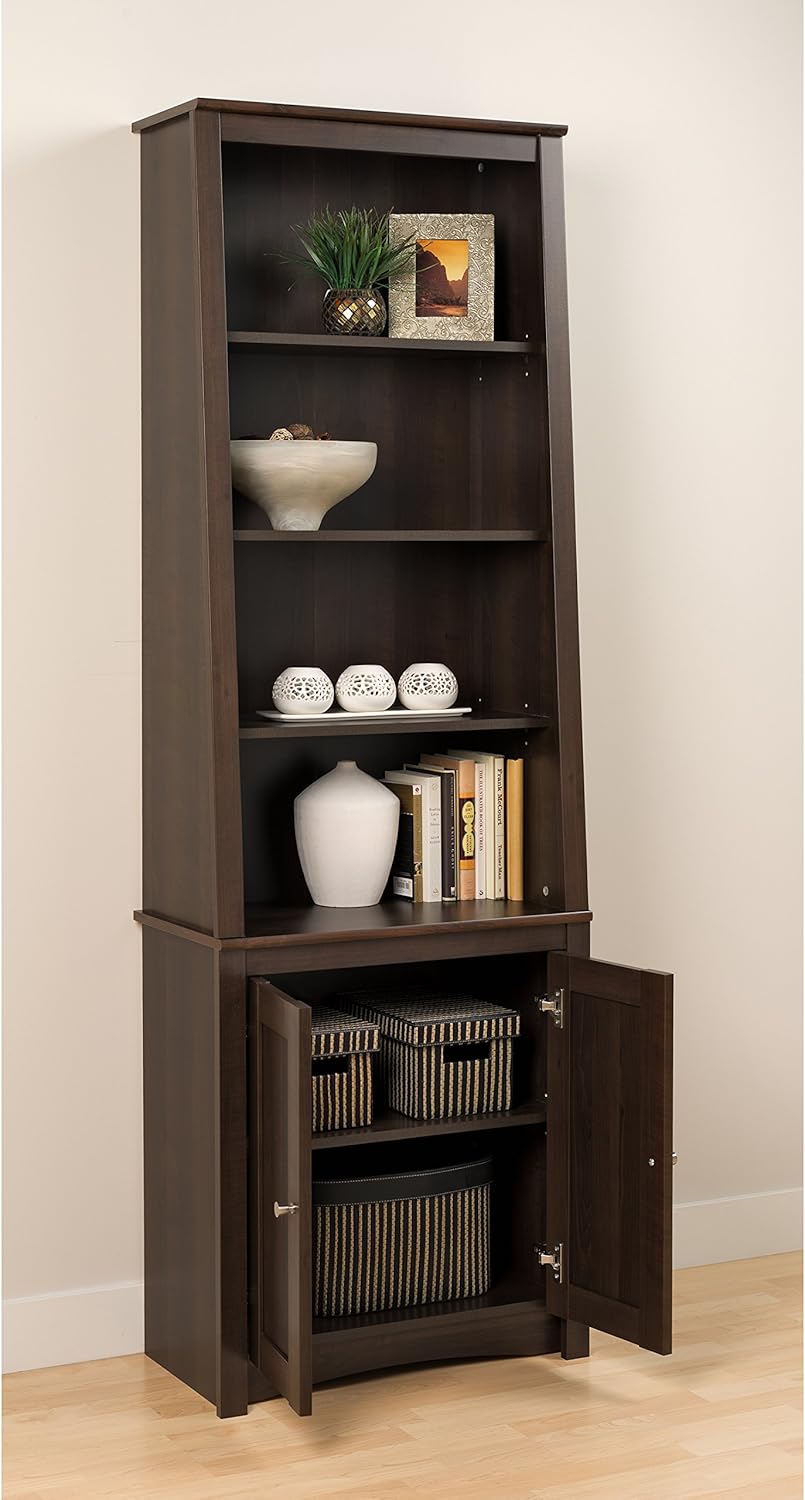 Espresso Tall Slant-Back Bookcase with 2 Doors T38550