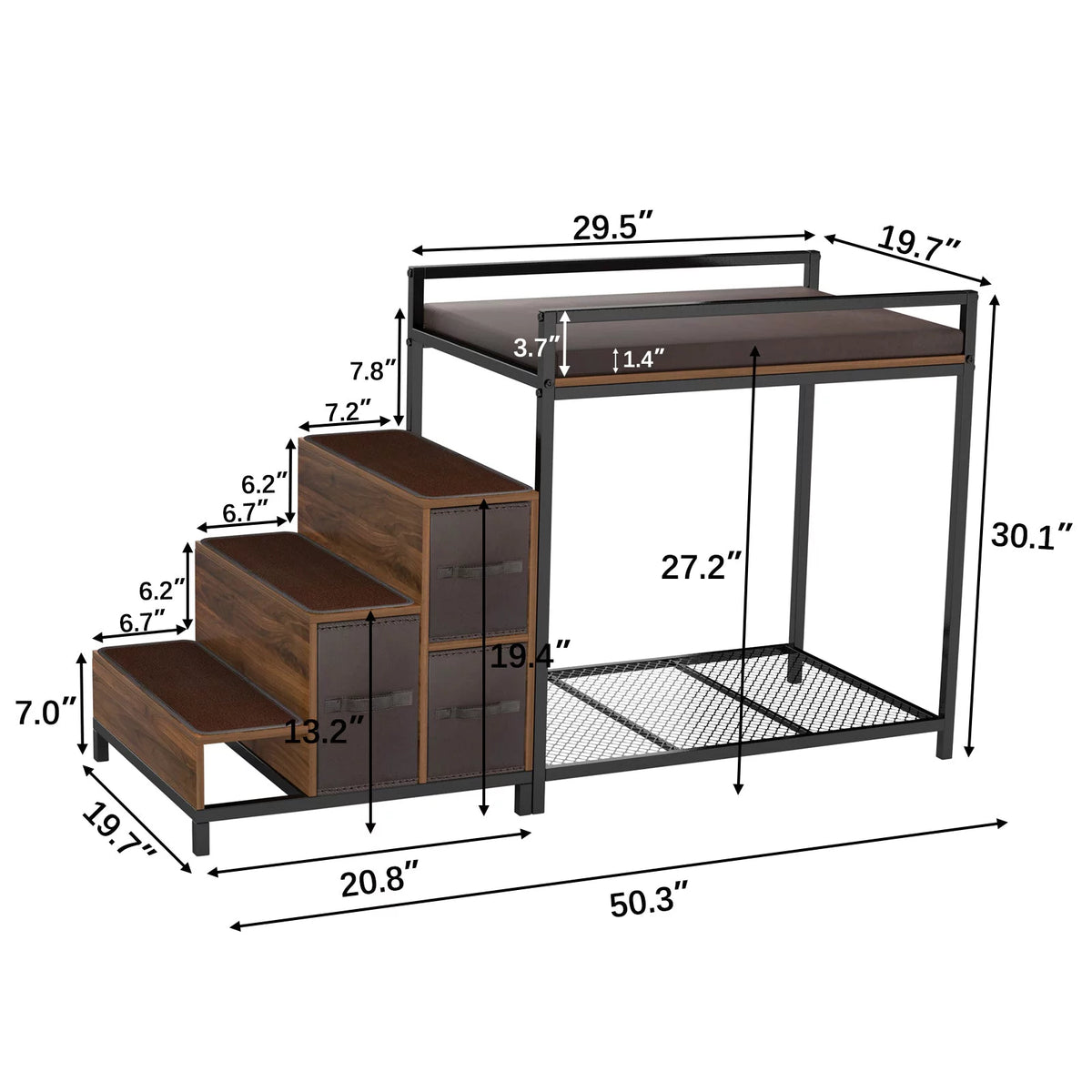 Dog Bunk Bed Elevated with Non-slip Pad and Storage F840751