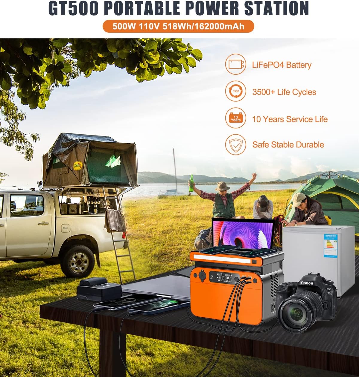 Portable Power Station 500W 518Wh LiFePO4 Battery Pack N393