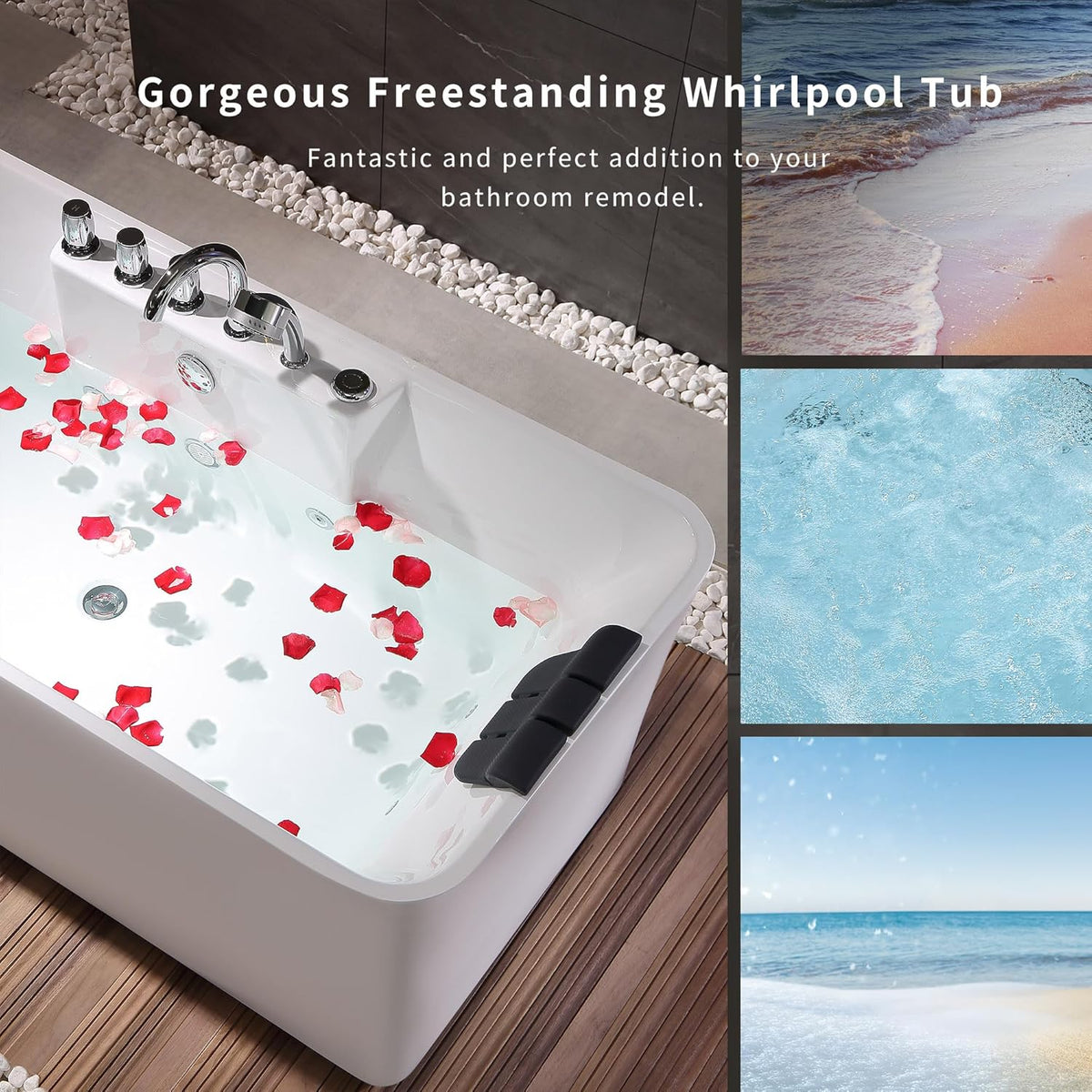67 Inch Freestanding Acrylic Whirlpool Bathtub with 8 Jets, White S9564