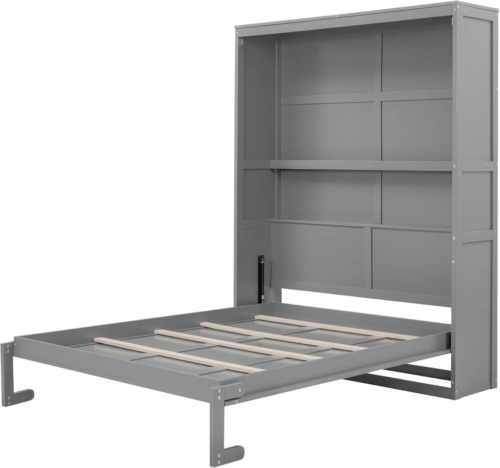 Gray Queen Size Murphy Bed with Shelves M972235