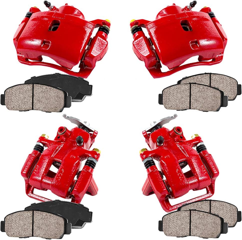 Powder Coated Red Calipers + Ceramic Brake Pads Kit L1984